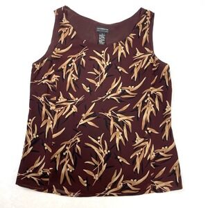 Vintage 90s Liz Claiborne Collection Women's Burgundy Leaf Print Shell Sz 8
